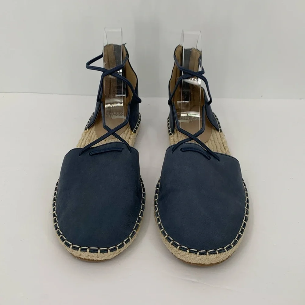 Eileen Fisher Lace-up Espadrille Shoe navy blue Nubuck criss cross strap flat 10